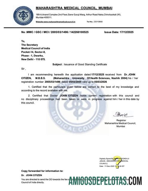 Emissão de certificado de boa reputação na Índia para download, modelo Word e PDF